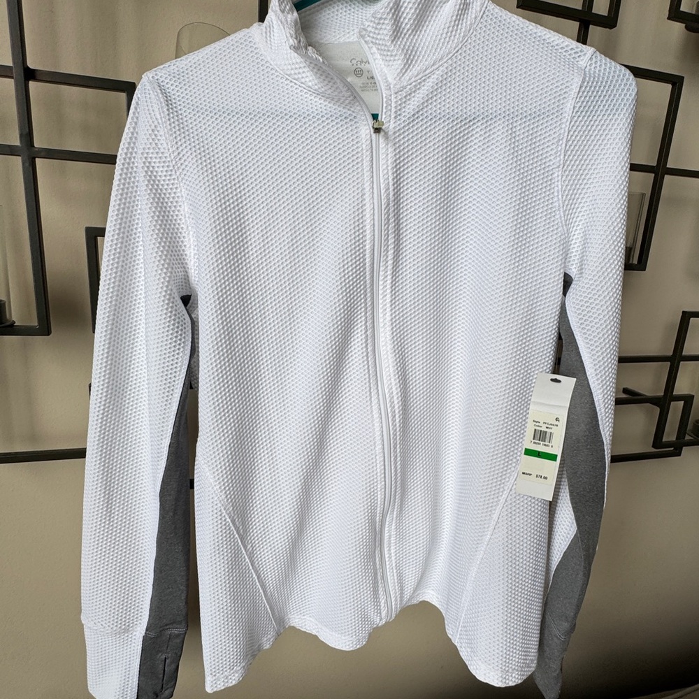 Calvin Klein White and Gray Zip-Up Jacket Size L